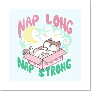 Nap Long Nap Strong Sleepy Cat in Box Sleeping Kitty Posters and Art